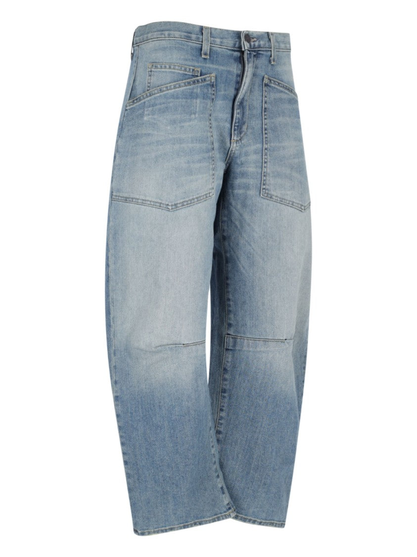 Nili Lotan Blue Shon Cotton Denim Curved-Leg Jeans