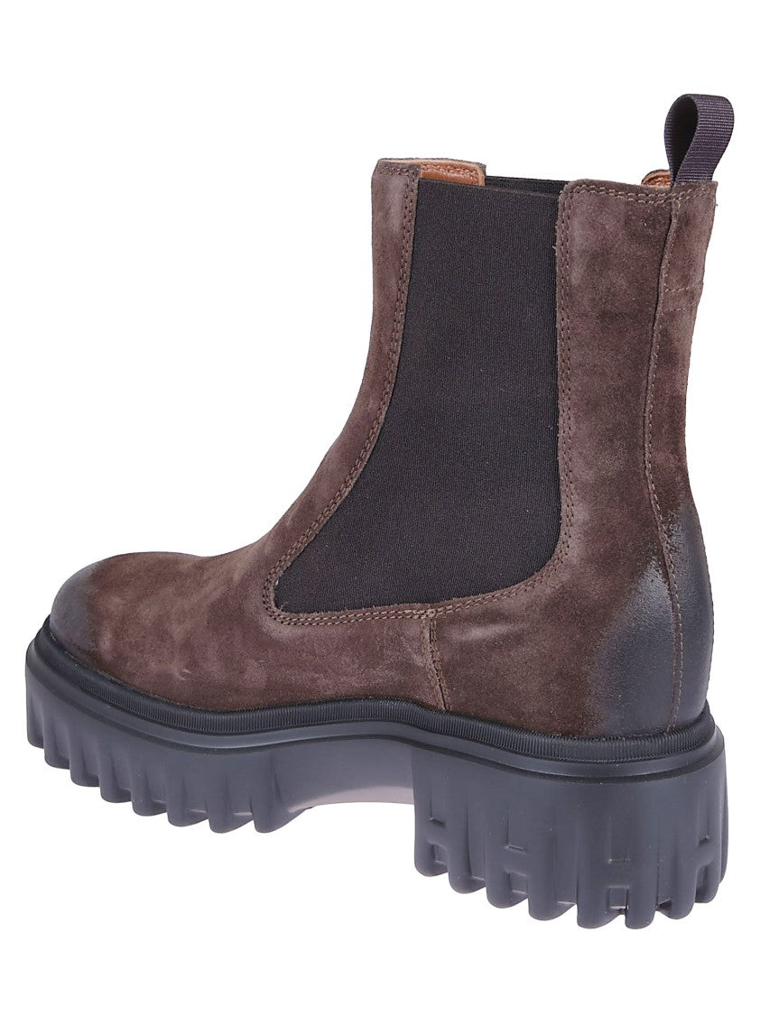 Hogan Brown Suede Chelsea Boots With Rubber Sole