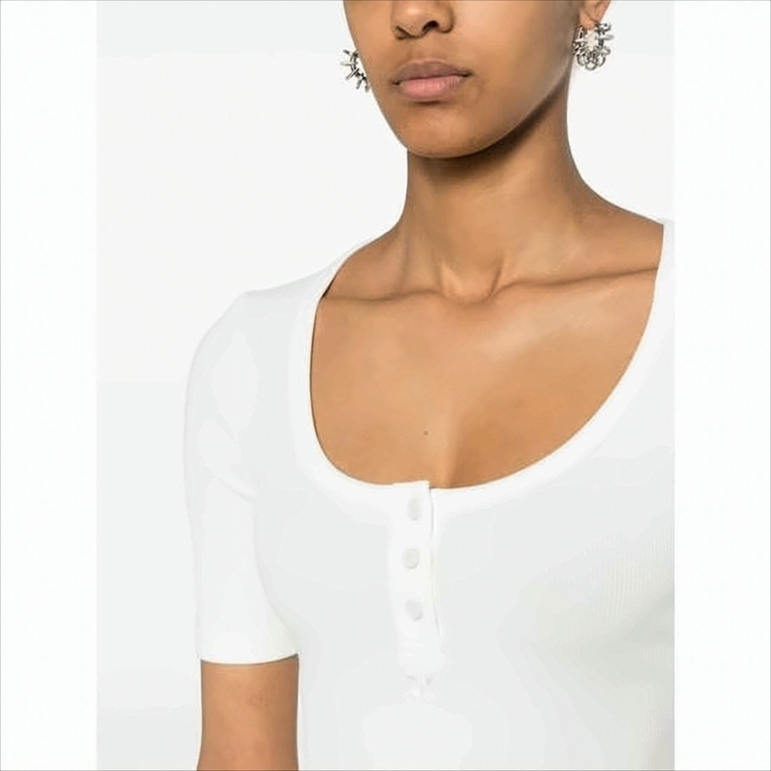 Courrèges Fitted White Short-Sleeve Top With Scoop Neckline