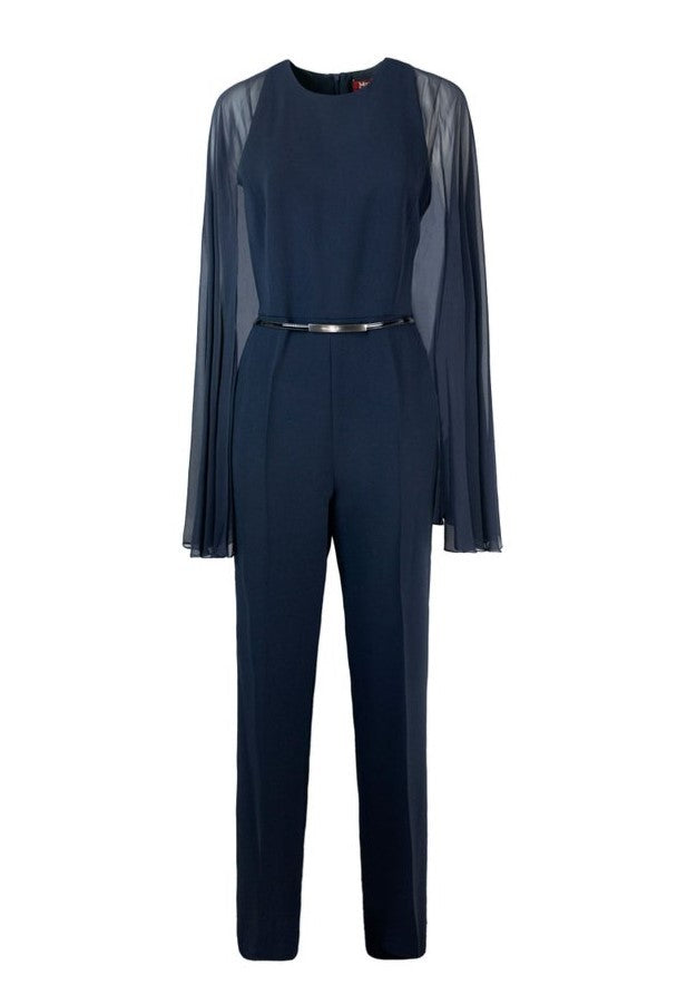 Max Mara Vertice Blue Jumpsuit With Silk Cape