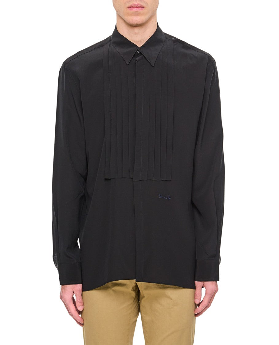 Givenchy Pleated Front Black Shirt With Classic Collar