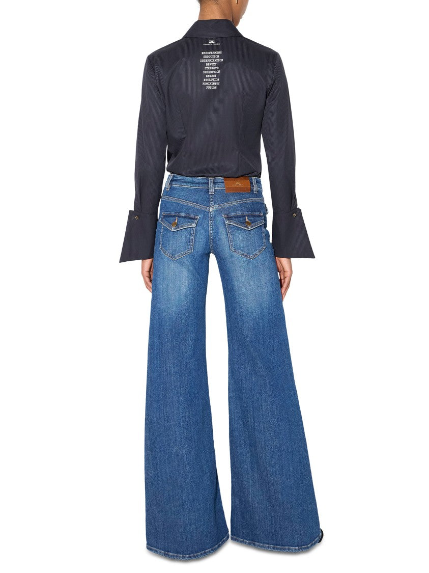 Elisabetta Franchi High-Waisted Flared Jeans With Classic Five-Pocket Styling