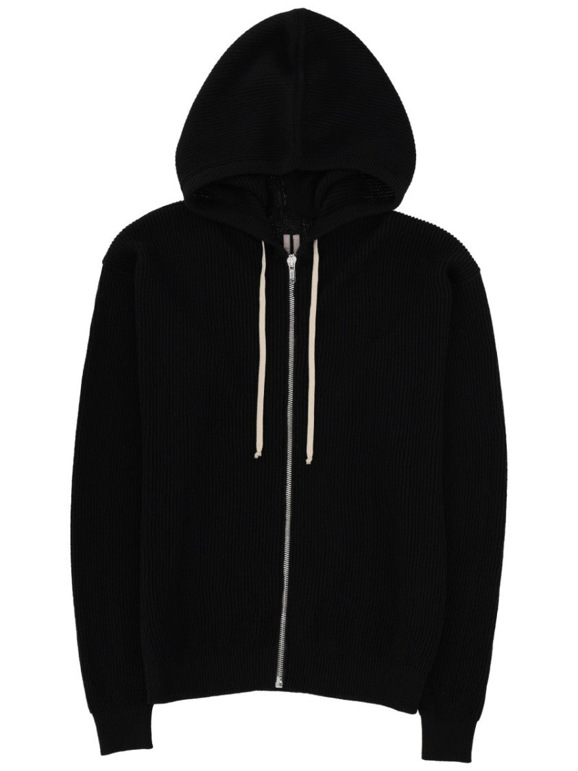 Rick Owens Black Ribbed Knit Wool Hoodie
