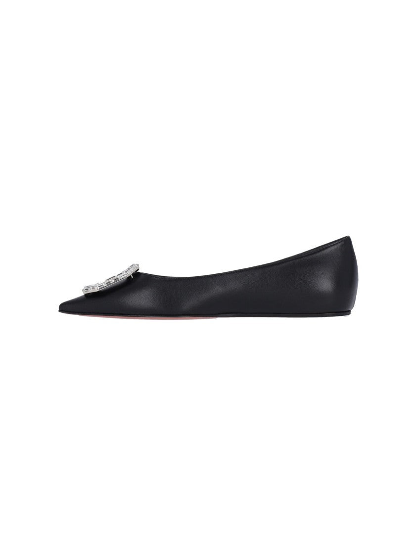 Amina Muaddi Camelia Ballerinas In Black Hammered Leather