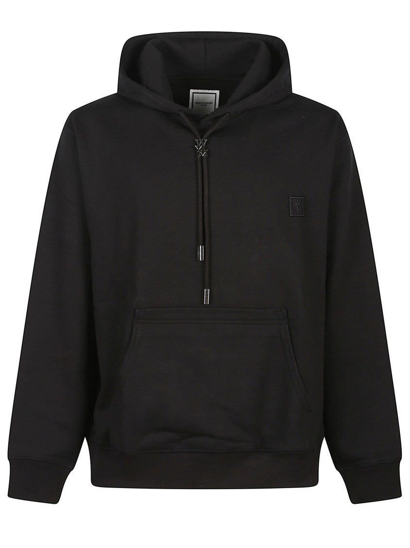 Wooyoungmi Classic Black Hoodie With Signature Logo Accents