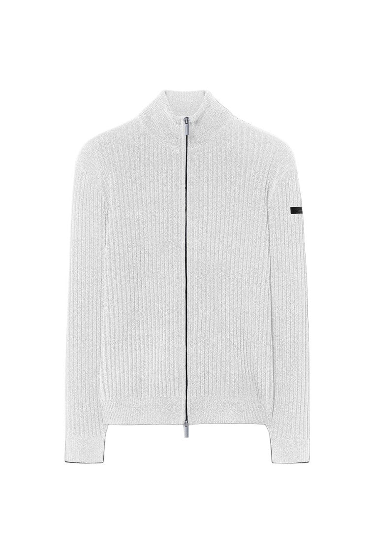 Rrd Light Grey Ribbed Full-Zip Stand-Collar Sweater
