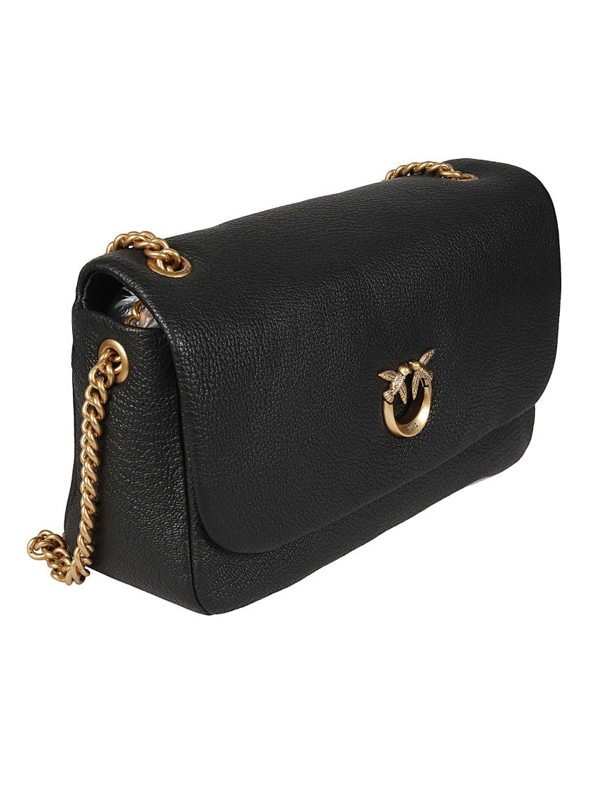 Pinko Click Soft Horizontal Black Sheepskin Shoulder Bag