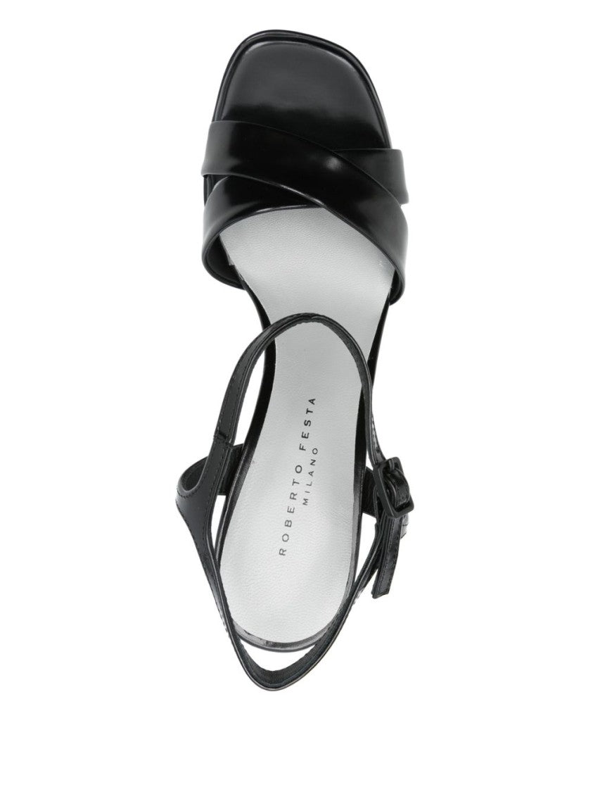 Roberto Festa Black Crossover Strap High Block Sandals