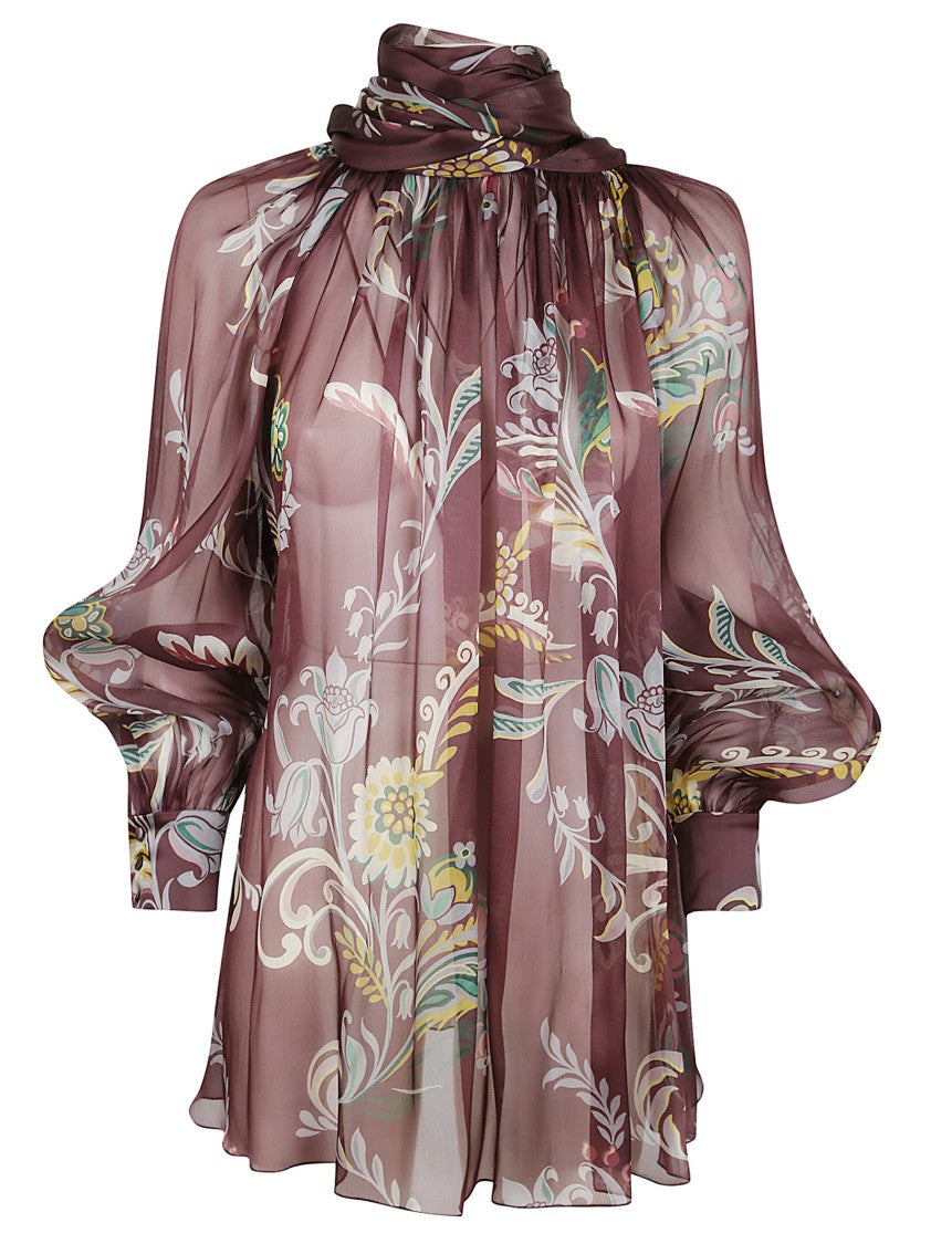 Etro Multicolor Floral And Paisley Silk Blouse