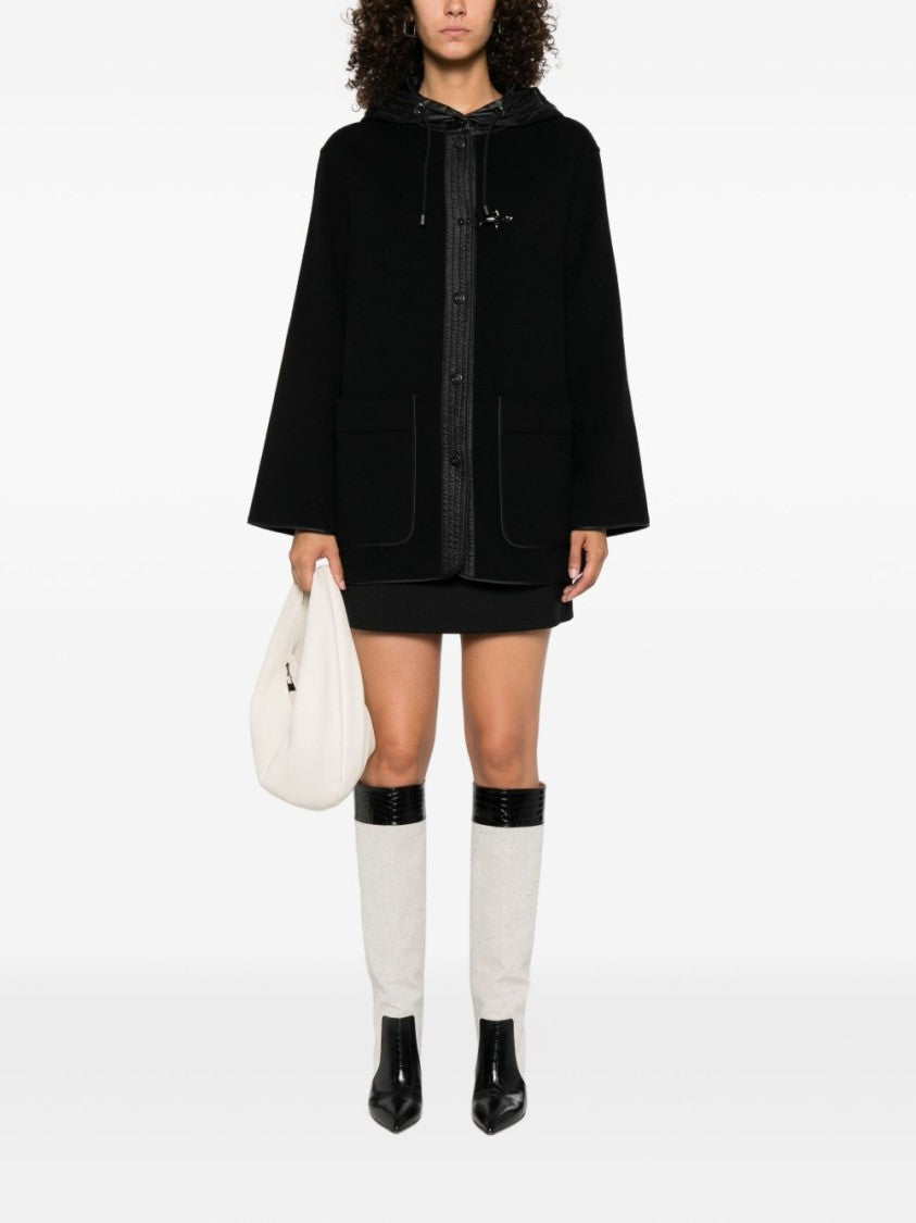 Fay Straight Silhouette Short Coat With Quilted Hood