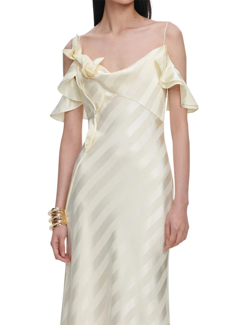Self-Portrait Yellow Satin Striped Maxi Dress