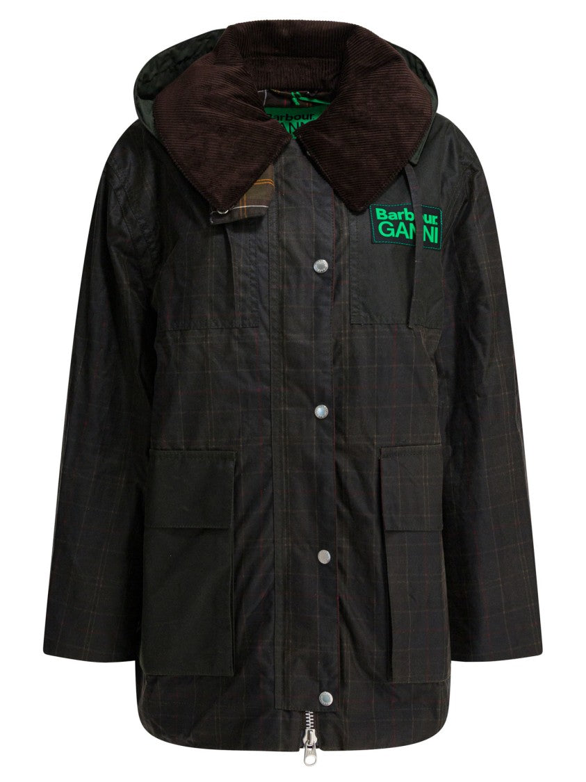 Barbour Relaxed Fit Waxed Jacket With Oversized Corduroy Collar