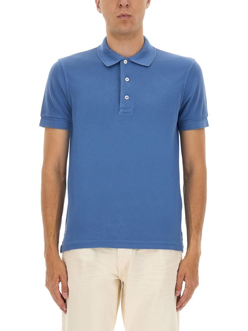 Tom Ford Classic Blue Pique Polo With Tailored Fit