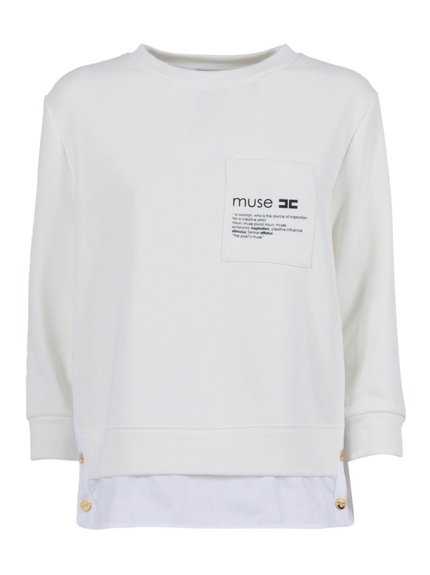 Elisabetta Franchi Layered White Sweatshirt With Front Pocket