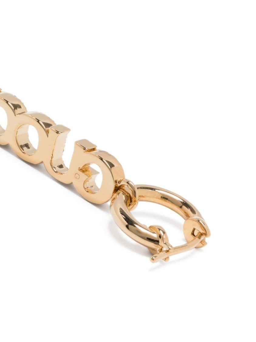 Gucci Gold Hoop Earrings With Crystal-Embellished Pendant