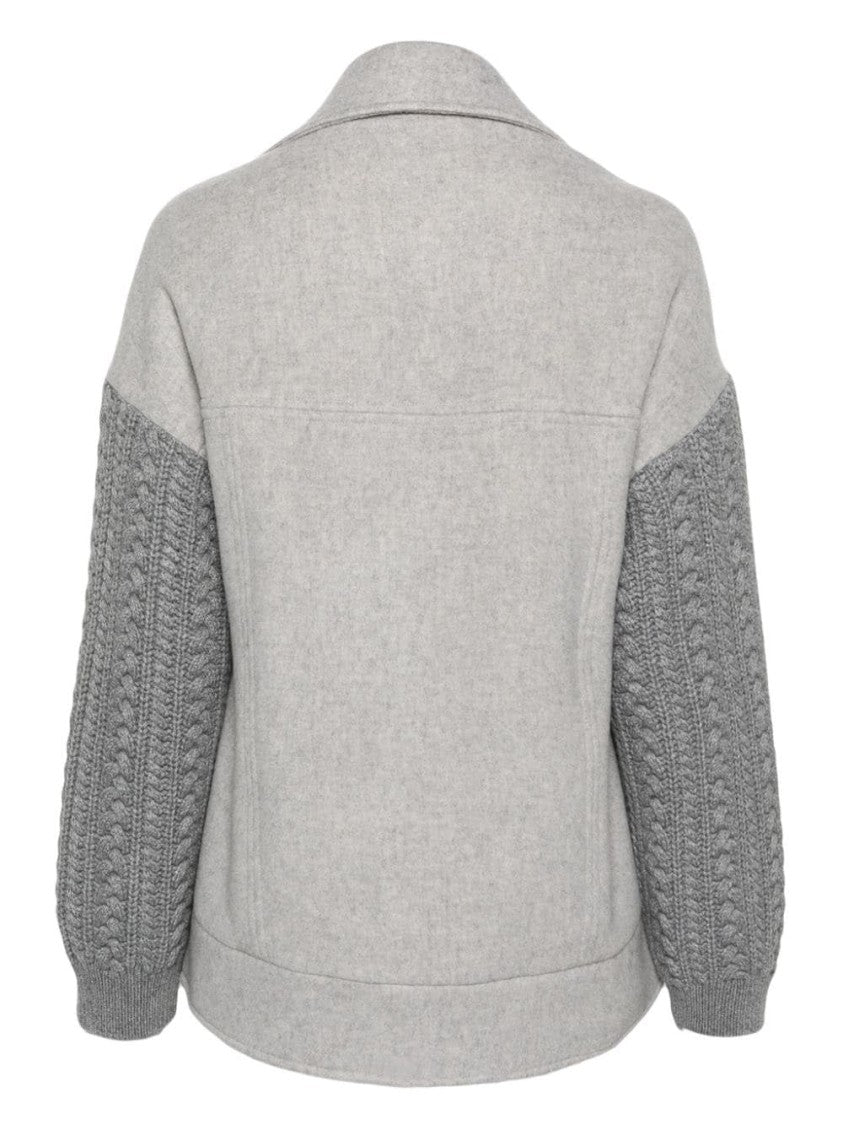 Eleventy Structured Coat With Chunky Knitwear Sleeves