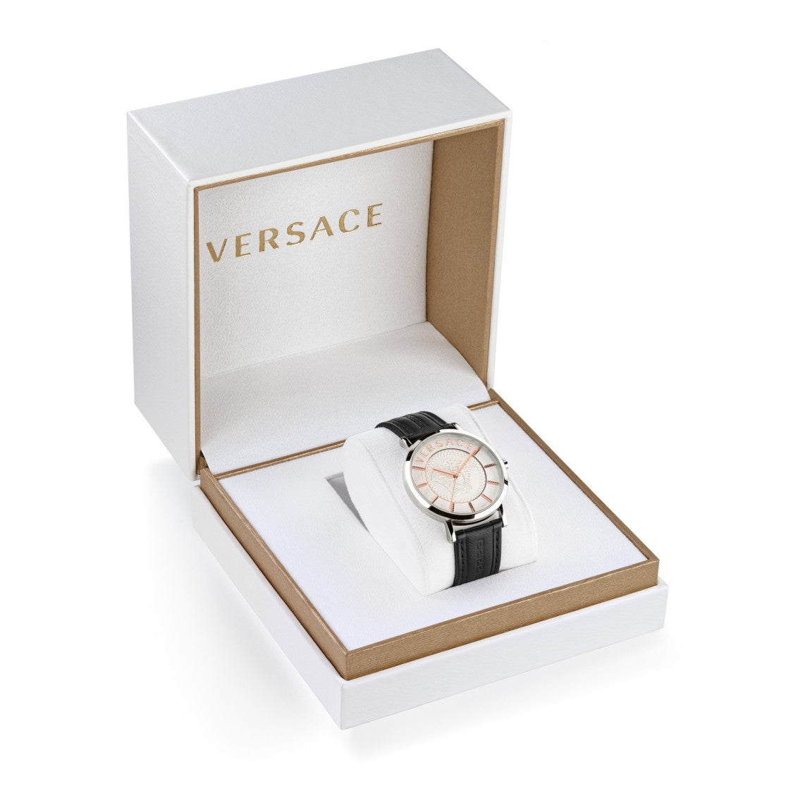 Versace Versace V‑Essential 40Mm Analog Wristwatch With Calf Leather Strap