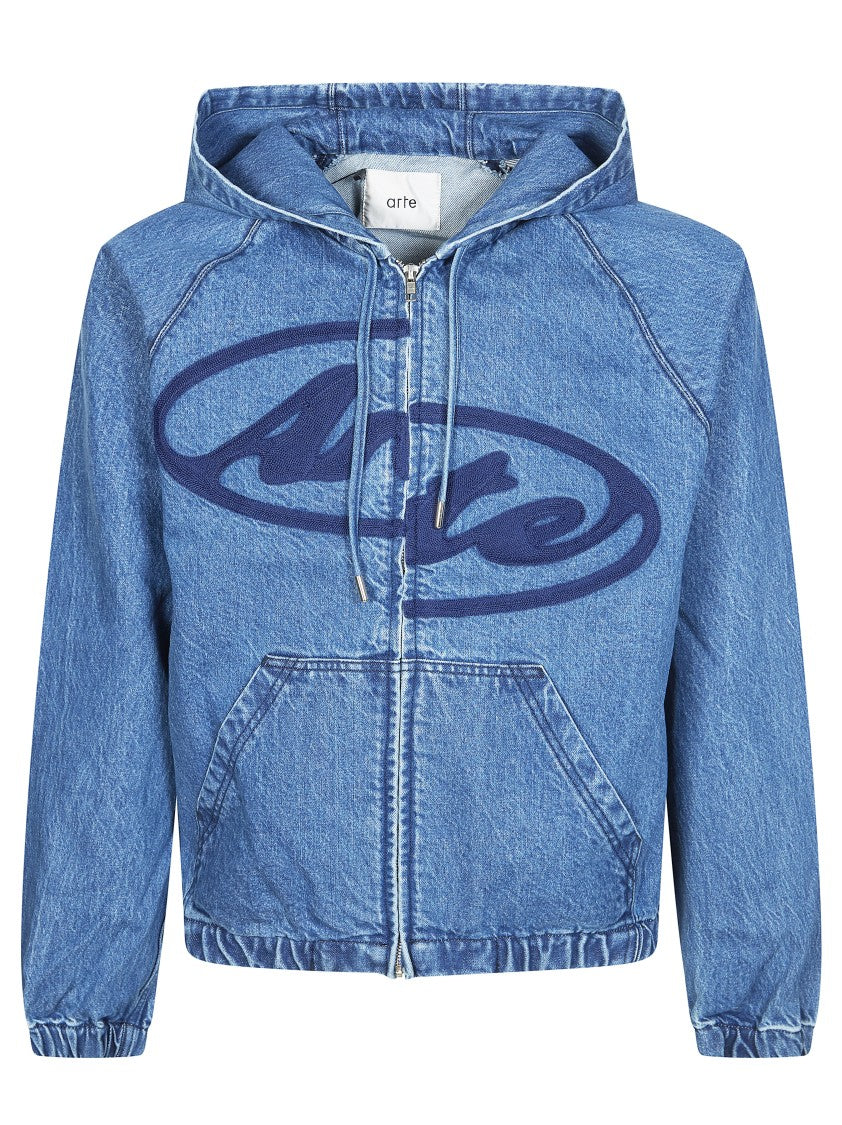 Arte Blue Split Logo Denim Hoodie Jacket