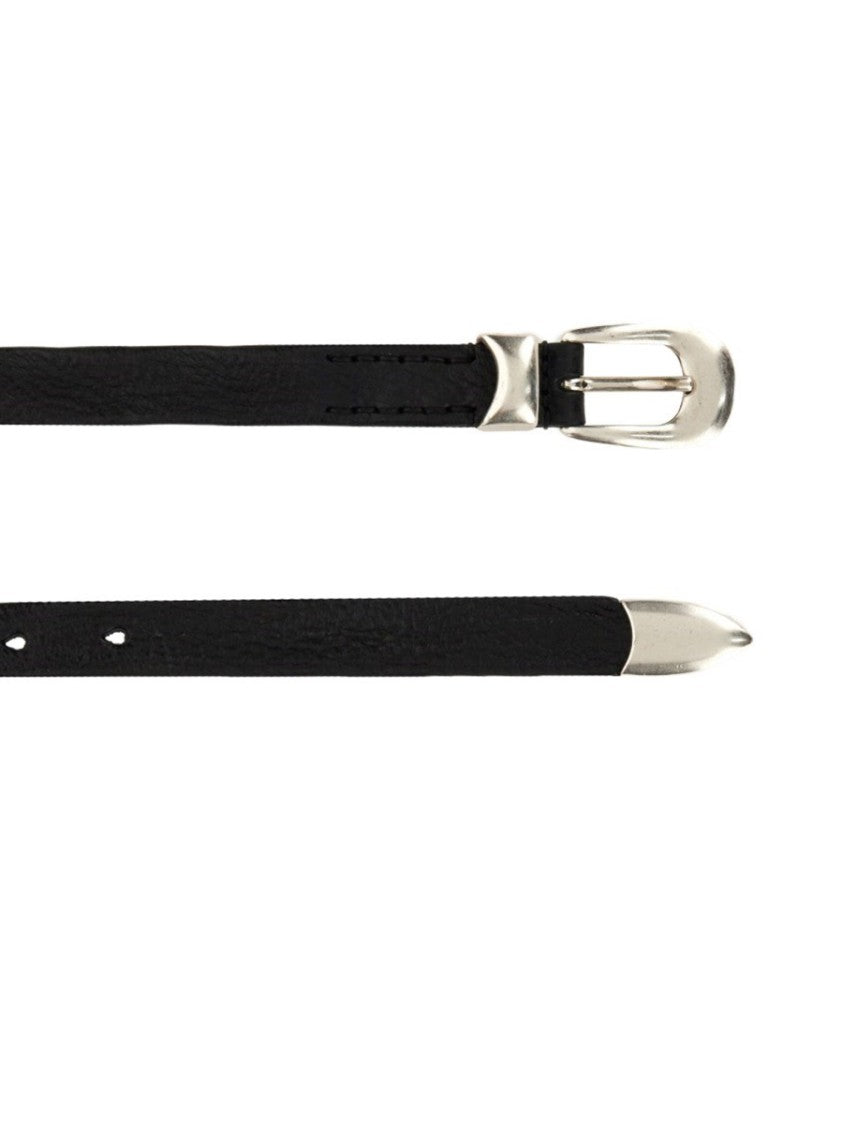Our Legacy Slim Black Leather Silver-Tone Buckle Belt