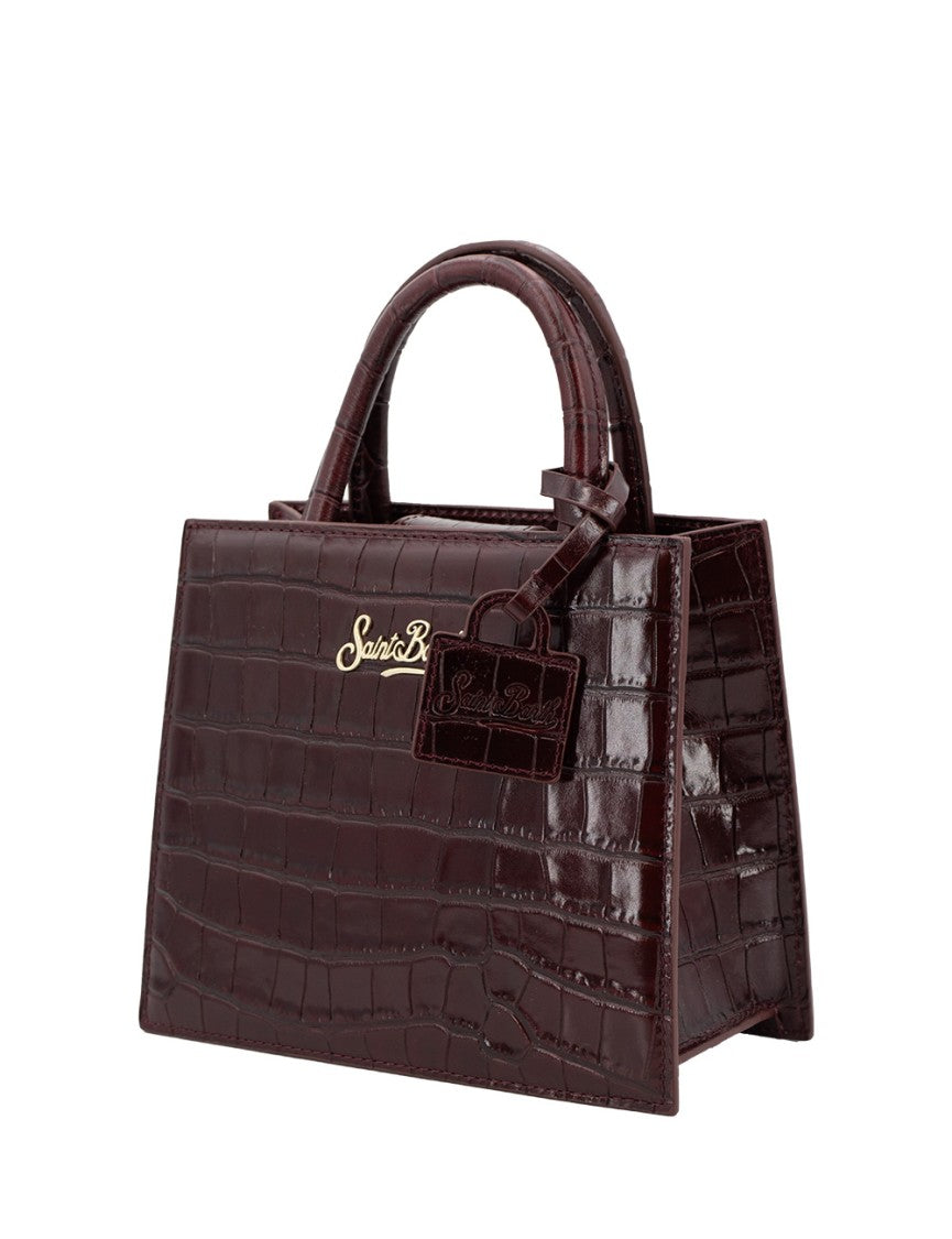 Mc2 Saint Barth Structured Square Handbag In Glossy Crocodile-Embossed Leather