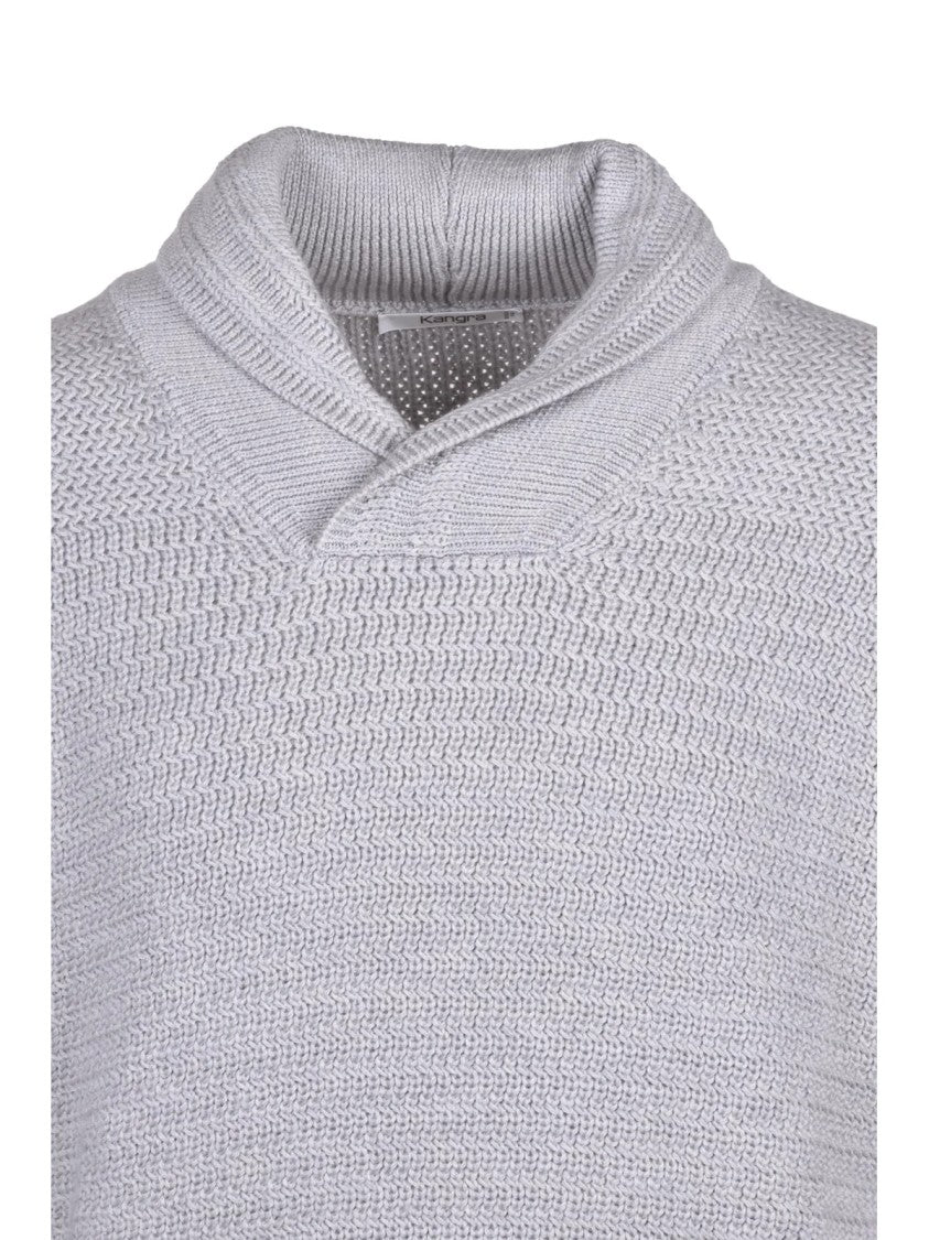 Kangra Shawl Collar Light Grey Merino Wool Sweater