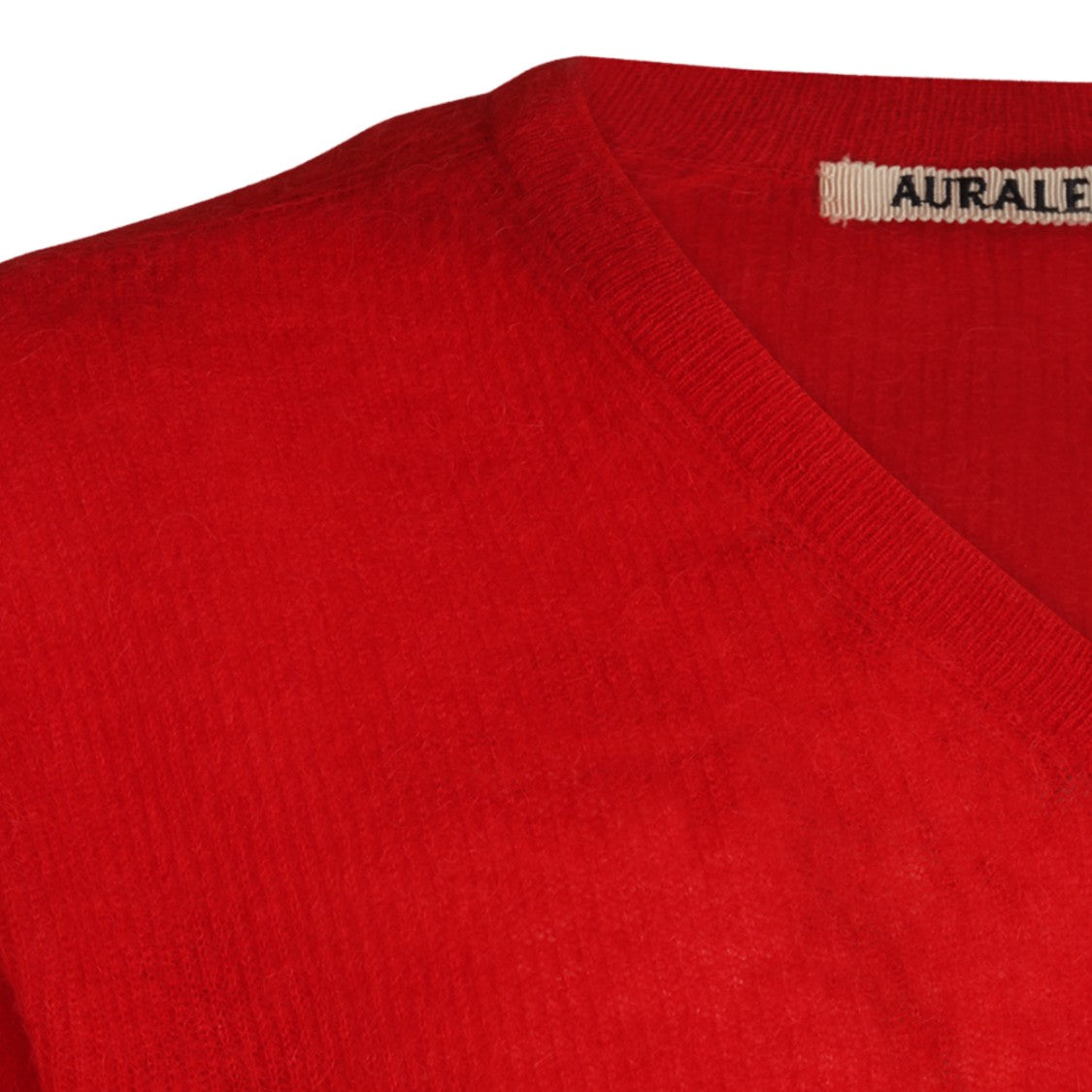Auralee Vibrant Red Minimalist V-Neck Sweater