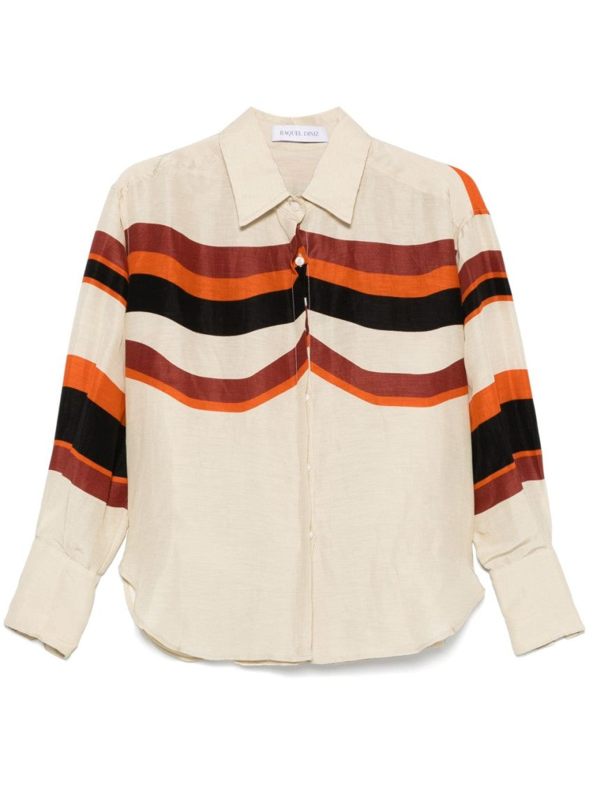 Raquel Diniz Ivory Linen Shirt With Colorful Stripes