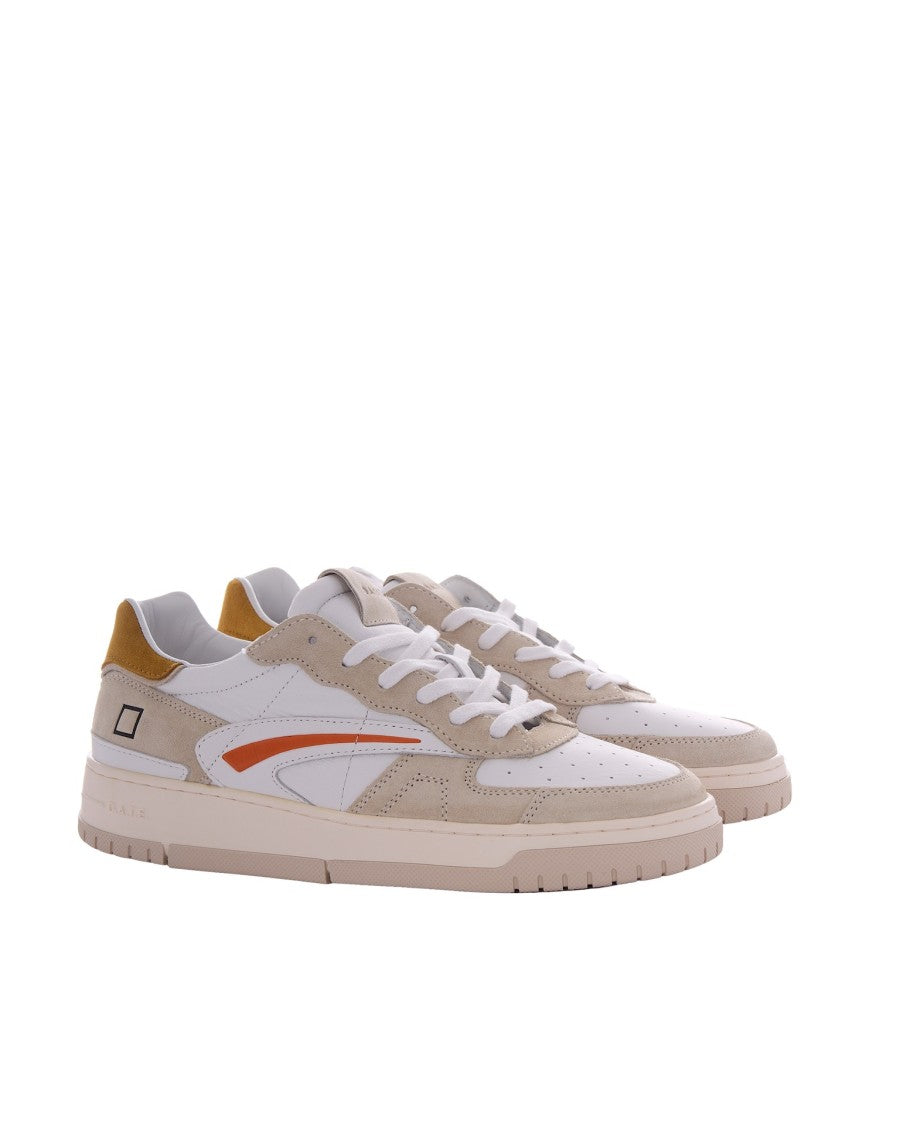 D.A.T.E Torneo Pure Calf Sneakers In White And Yellow