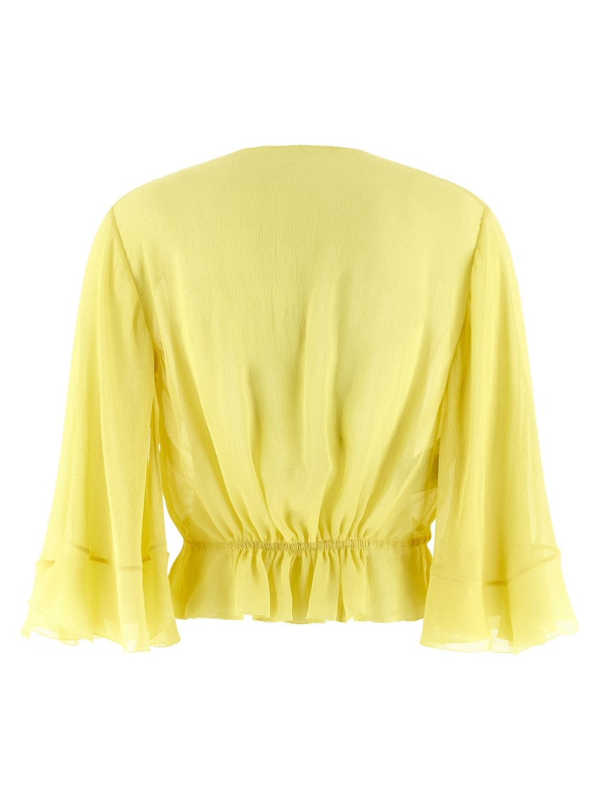 Alberta Ferretti Silk Blouse With Drawstring Waist And Flounced Sleeves