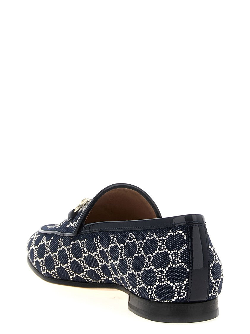 Gucci Cotton Denim Loafers With Gg Crystals