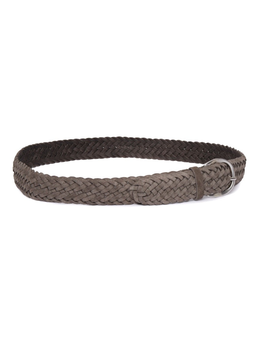 Claudio Orciani Braided Suede Belt With Textured Woven Pattern And Silver-Tone Buckle