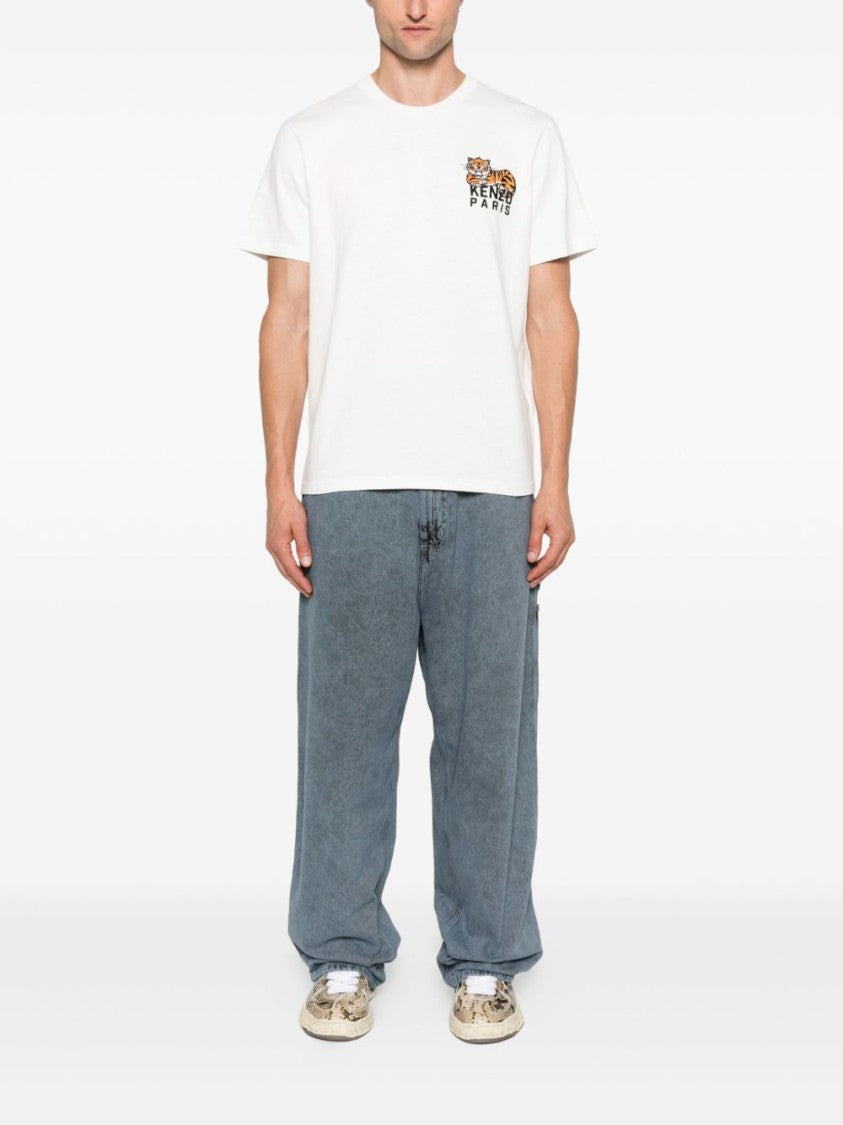 Kenzo White Graphic T-Shirt With Tiger Emblem