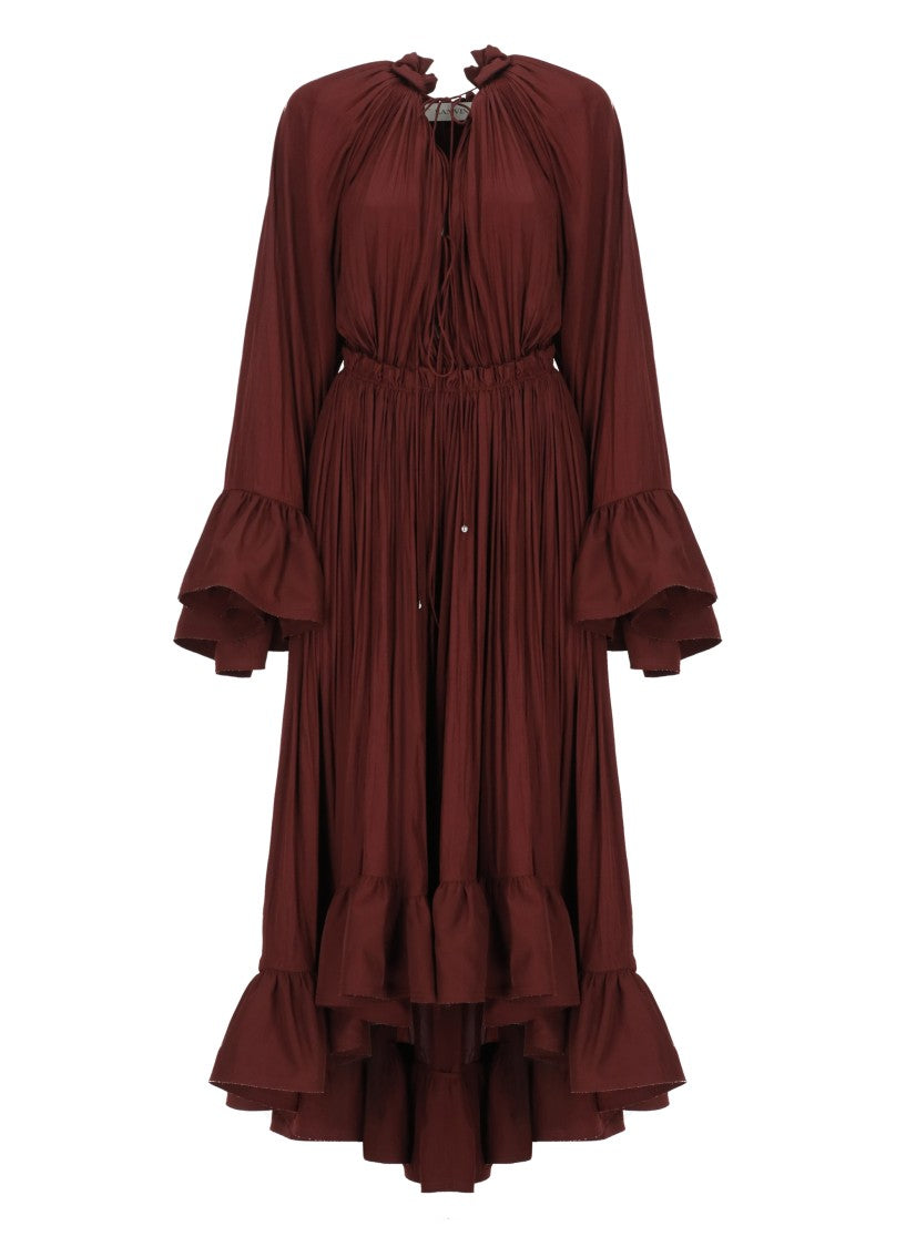 Lanvin Bordeaux Pleated Midi Dress