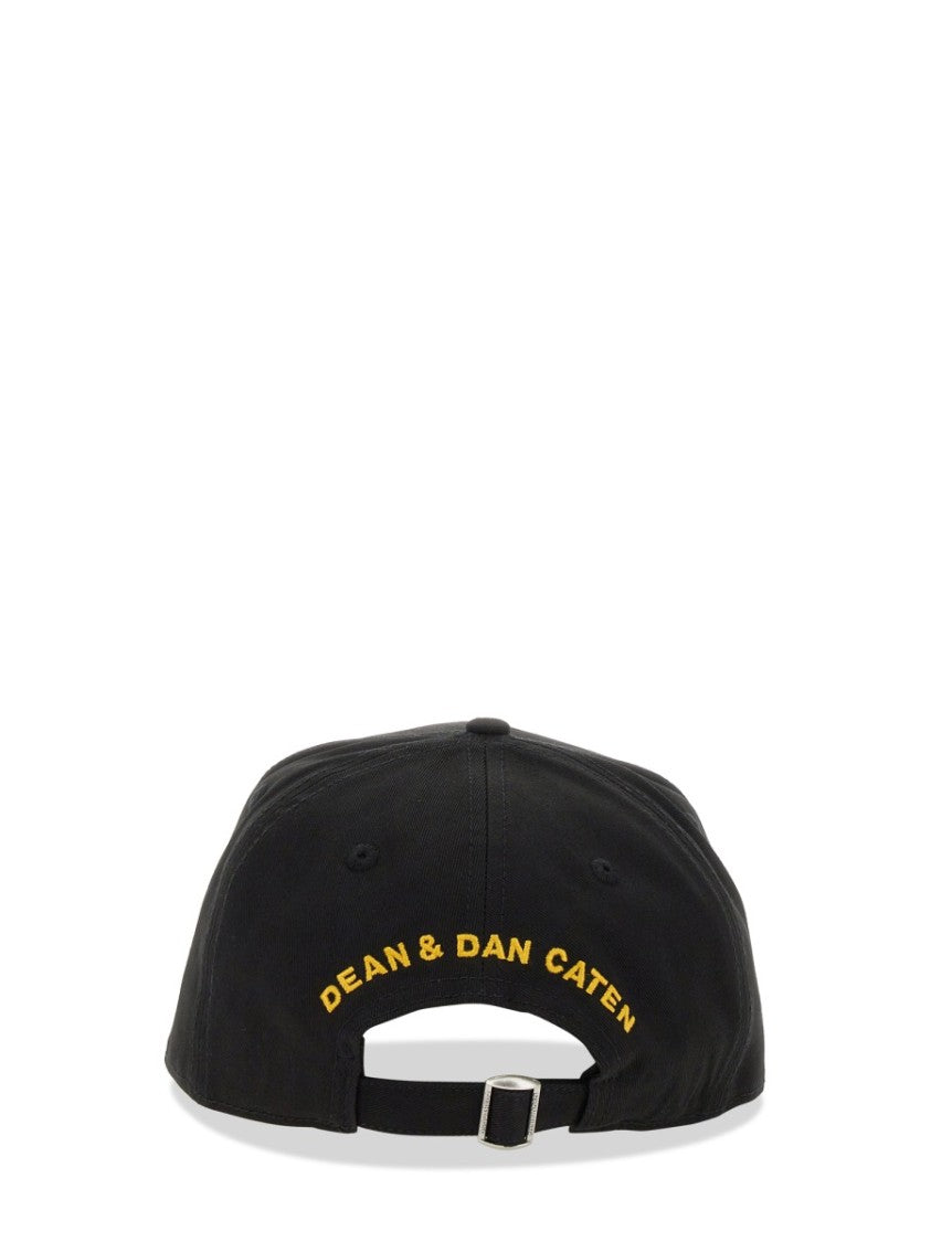 Dsquared2 Black Cotton Baseball Cap With Logo Patch