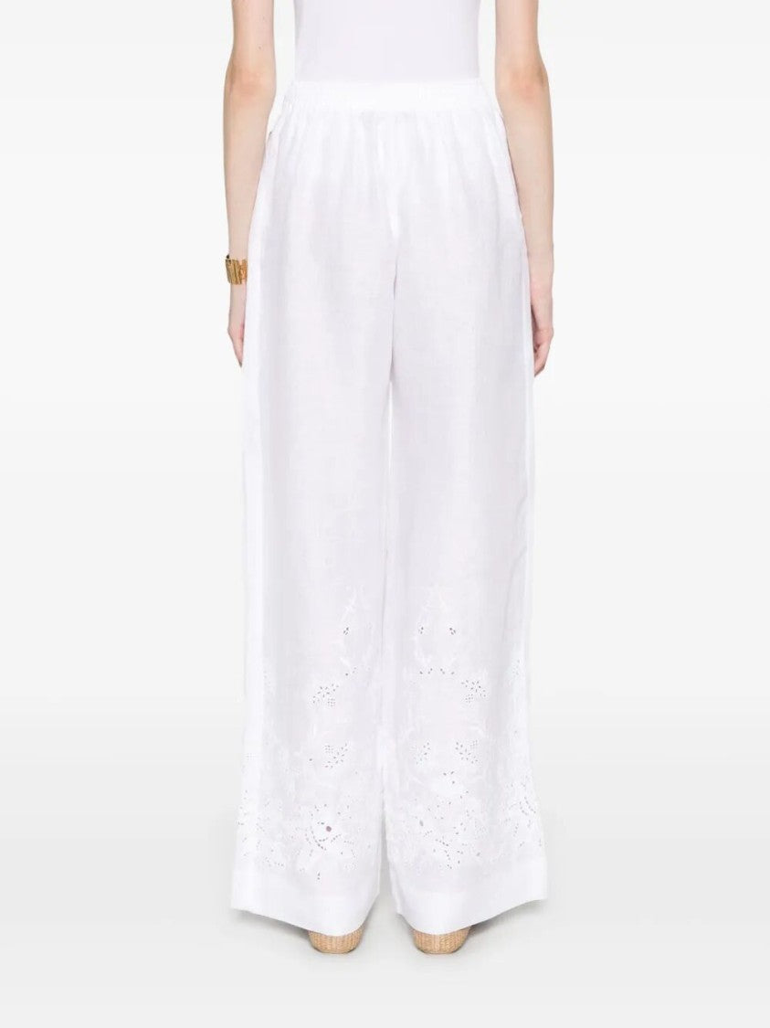 Ermanno Scervino Wide-Leg Linen Pants With Intricate Embroidery
