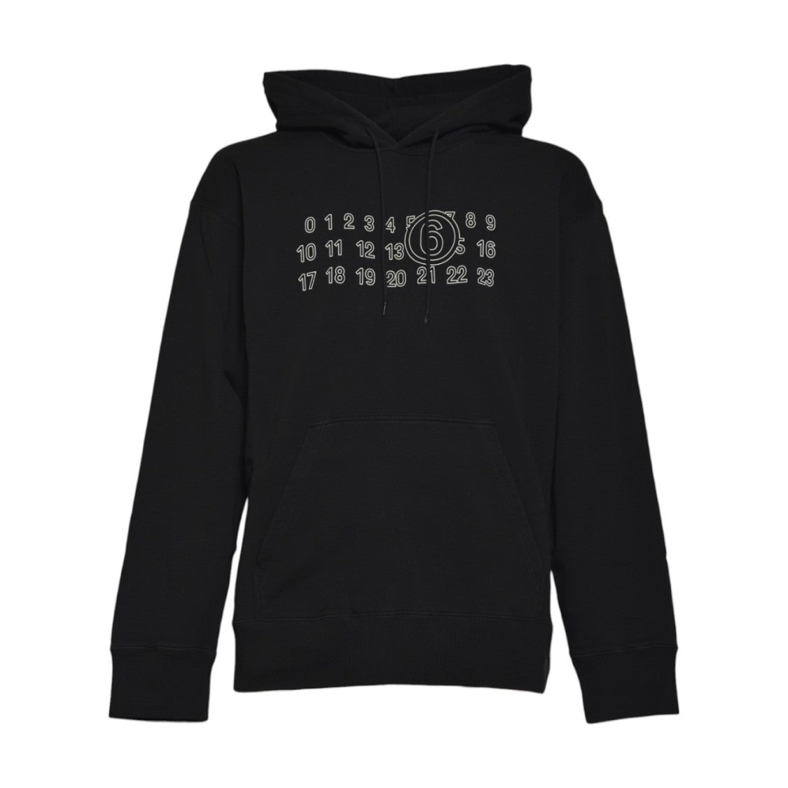 Mm6 By Maison Margiela Black Hoodie With Numeric Print And Kangaroo Pocket
