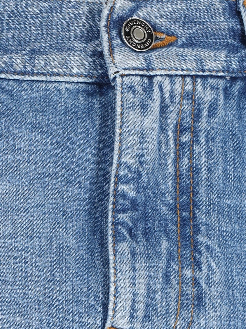 Givenchy Side Slit Midi Denim Skirt With Logo Patch