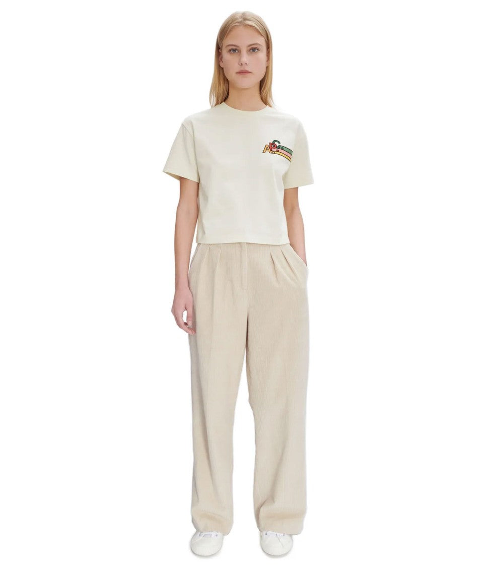 A.P.C. High-Rise Ecru Wide-Leg Pants With Permanent Creases