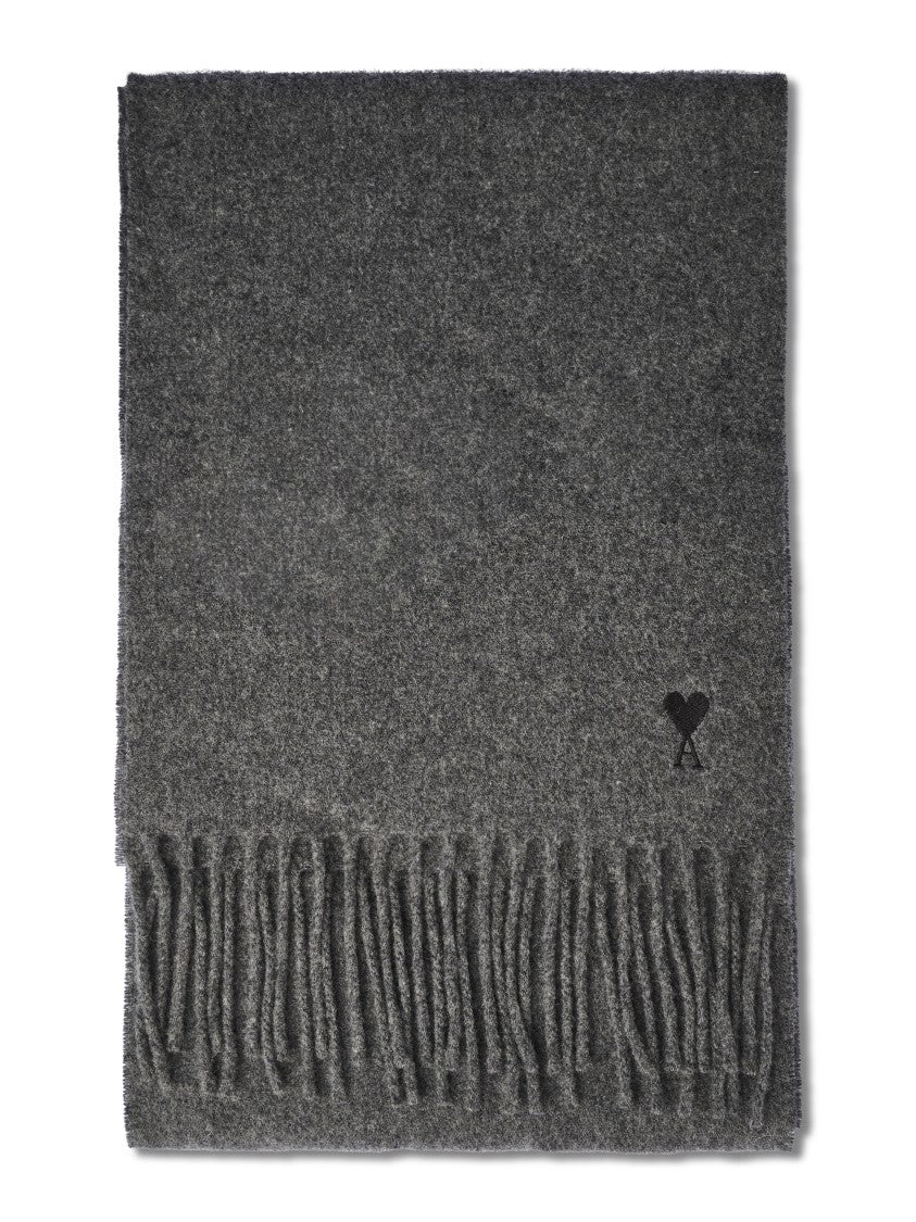 Ami Paris Grey Quota Embroidered Wool Scarf