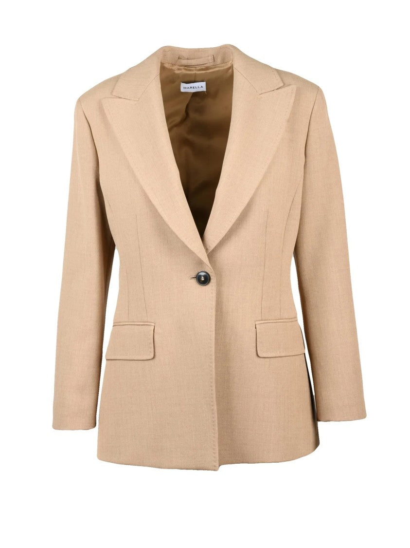 Marella Tailored Beige Fitted Jacket With Classic Button Closure