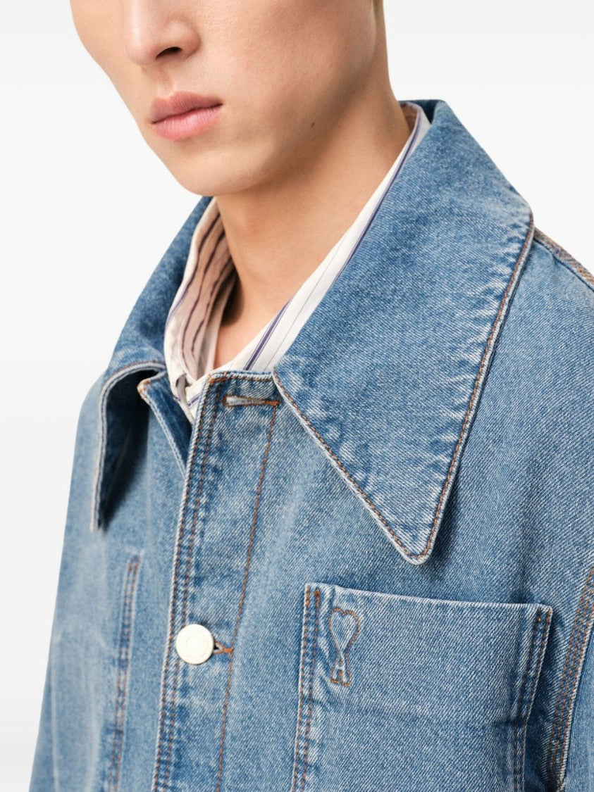 Ami Paris Used Indigo Blue Regular Collar Shirt