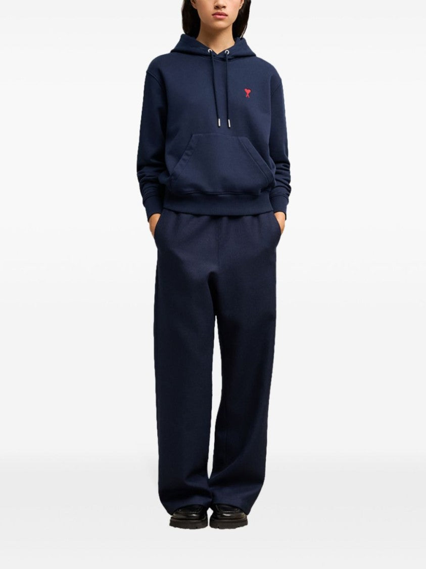 Ami Navy Blue Jersey Cotton Hoodie