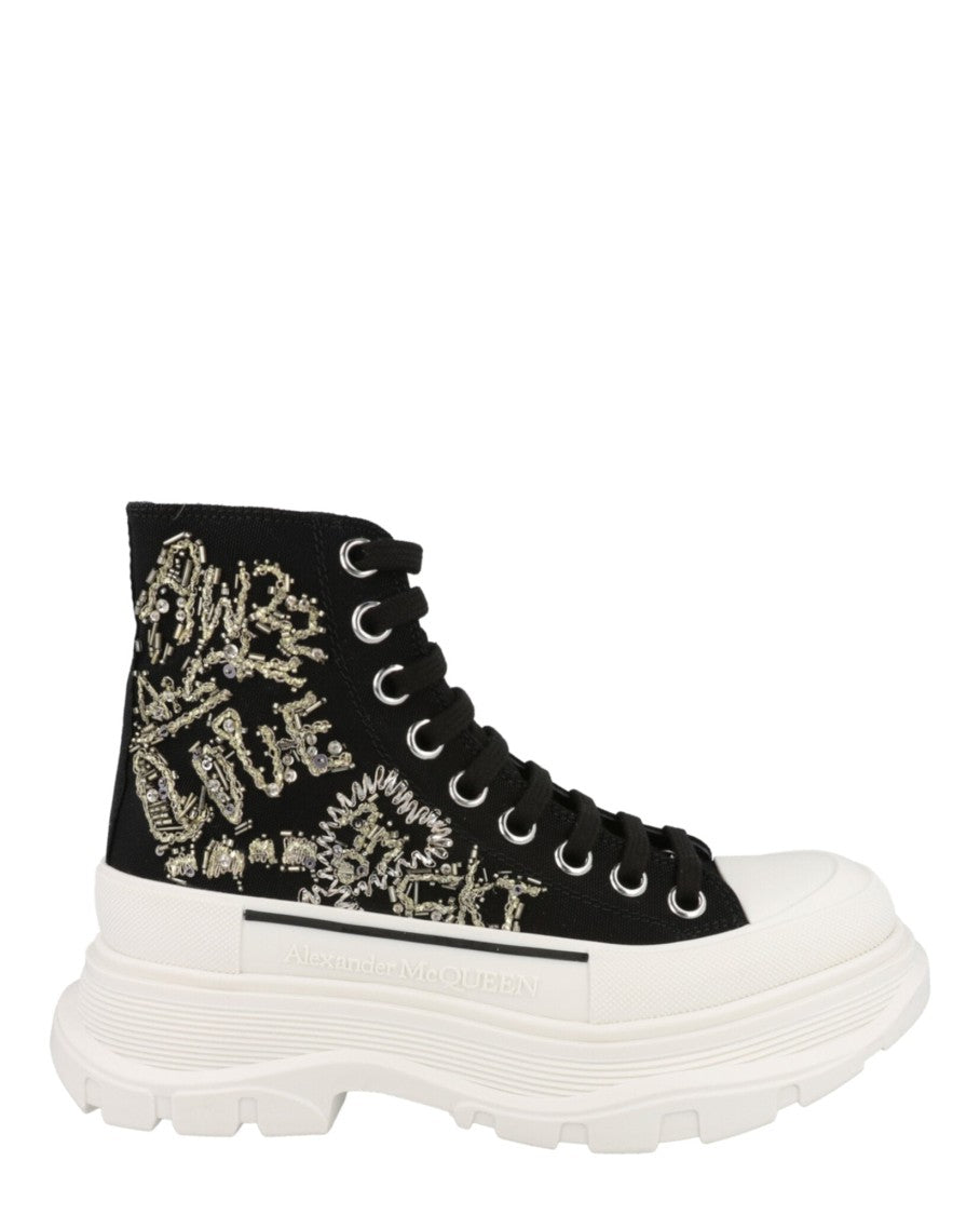 Alexander Mcqueen Crystal Embellished Tread Slick Boots