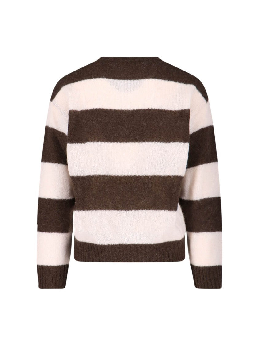 Closed Beige-Striped Brown Alpaca-Wool Sweater With Ribbed Finishes