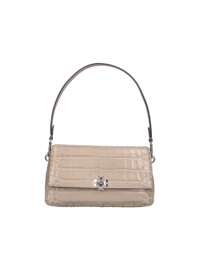 Tory Burch Beige Charlie Crocodile-Embossed Leather Bag