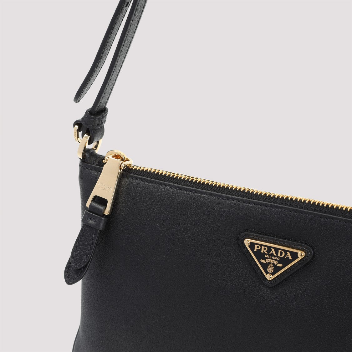 Prada Soft Gain Flat Black Leather Shoulder Bag