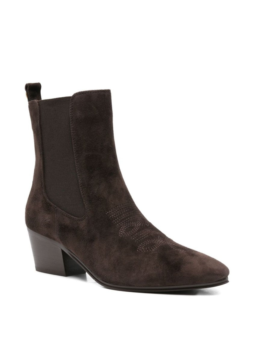Twin-Set Suede Ankle Boots With Metallic Accent