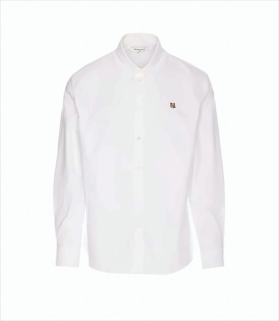 Maison Kitsuné Long-Sleeve White Cotton Shirt With Embroidered Fox Detail