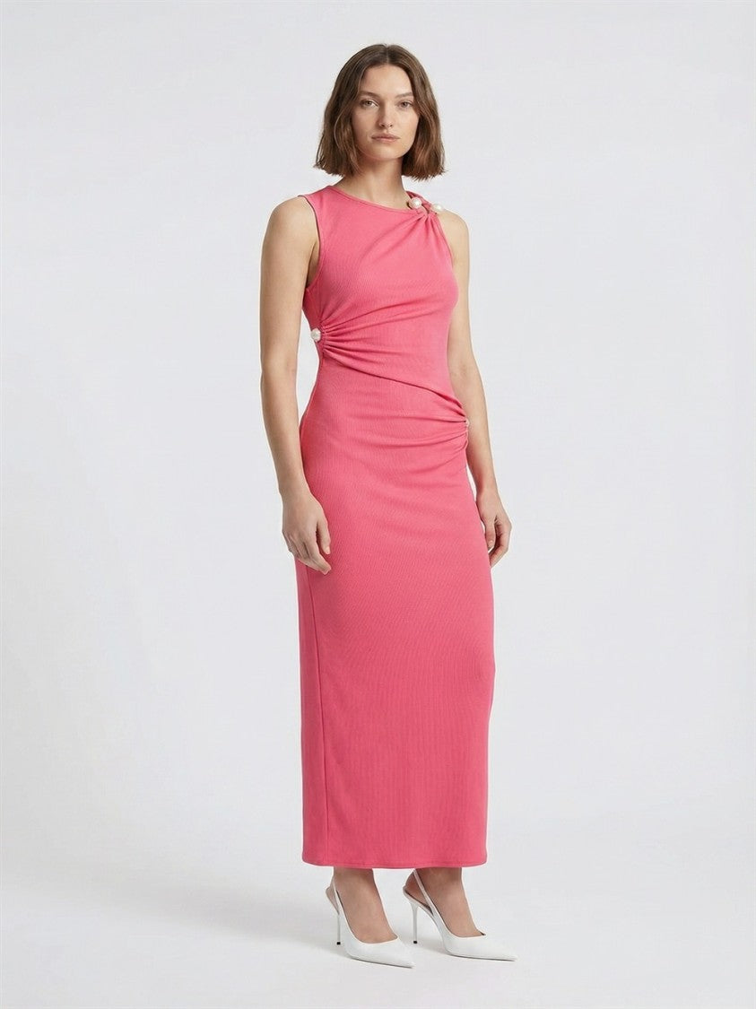 Christopher Esber Callisto Trinity Side-Ruffled Brooch Polyester Maxi Dress