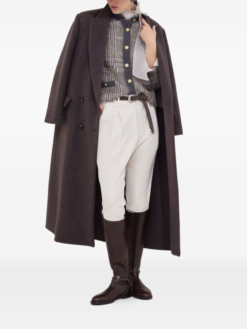 Brunello Cucinelli High Neck Beige Blouse With Pleated Detailing And Sheer Sleeves